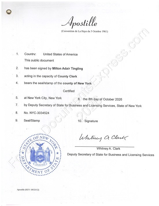 New York Hague apostille 2026 Hague apostille from New York